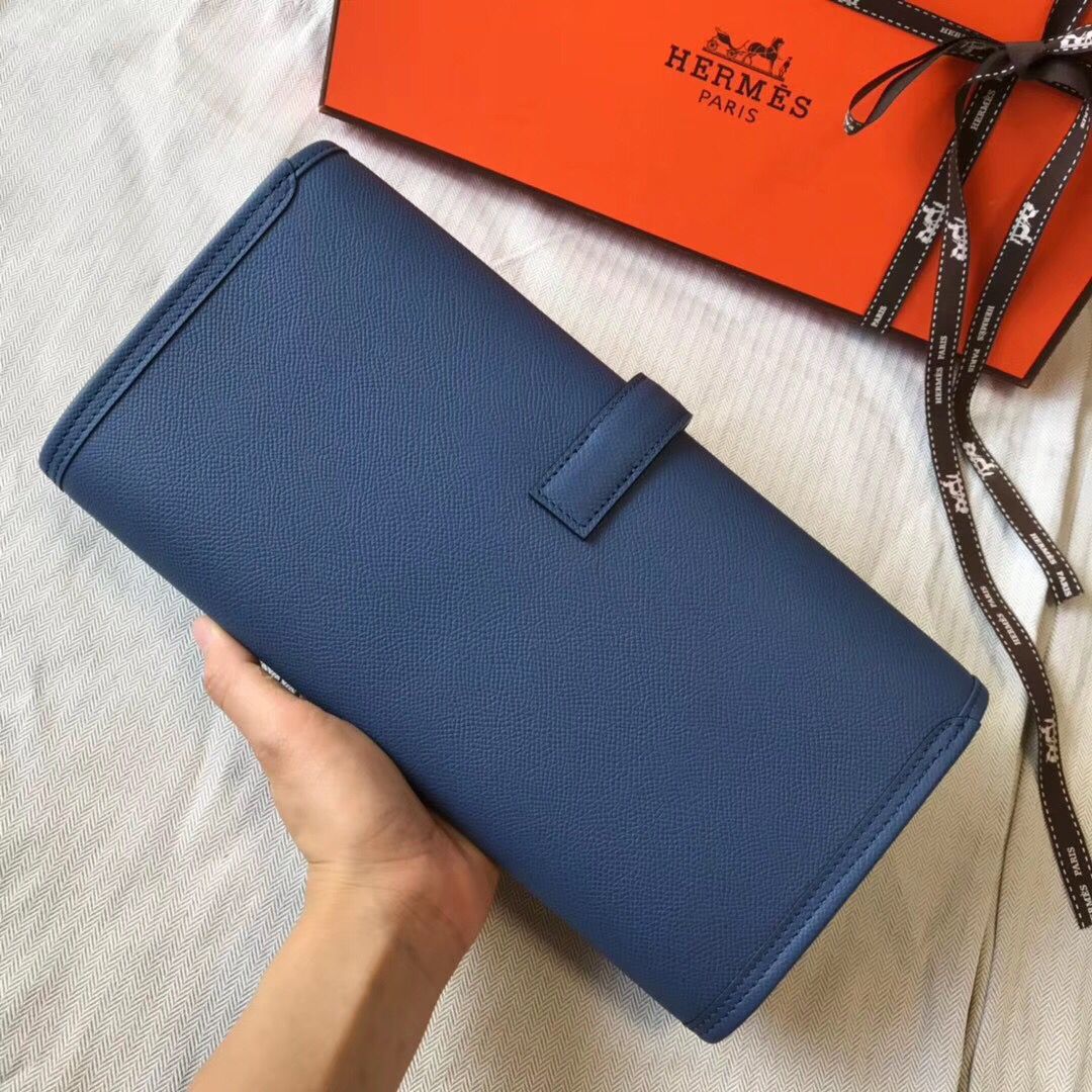 Hermes Jige Elan 29 Clutch In Blue Agate Epsom Leather