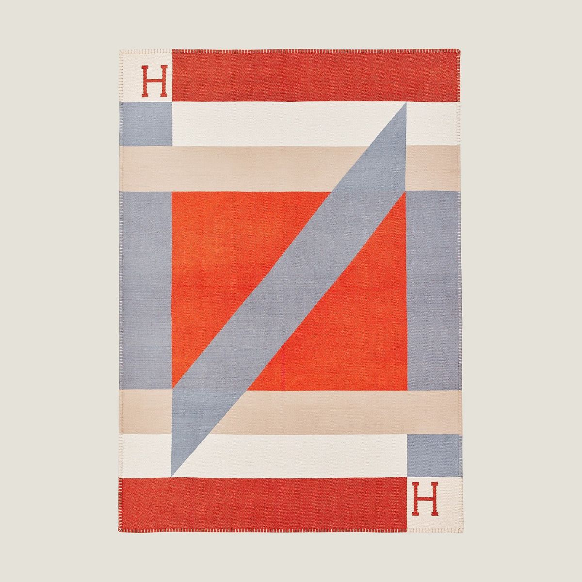 HM Drapeau Blanket Terracotta and Grey Wool Cashmere