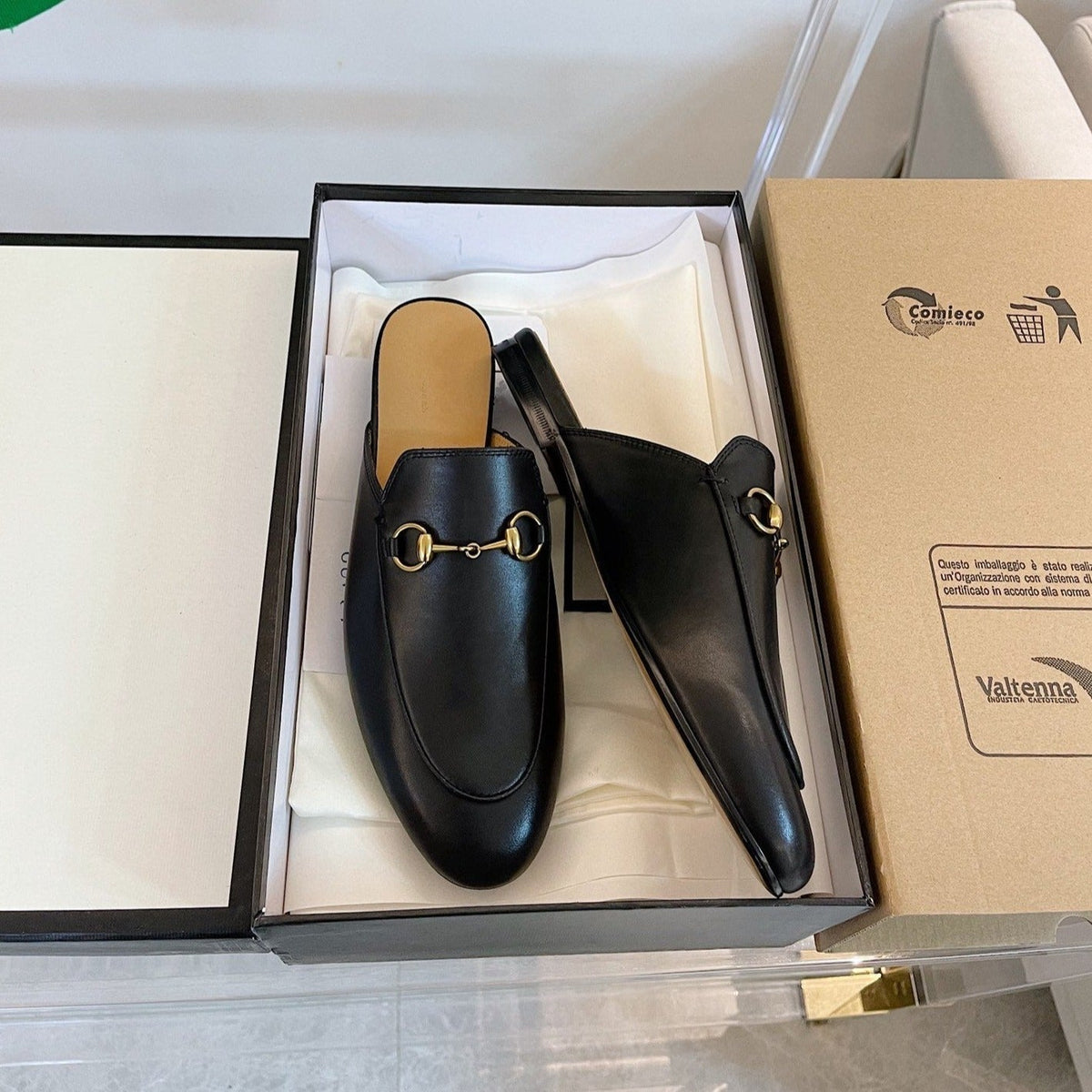 GG SLIPPER MULES BLACK