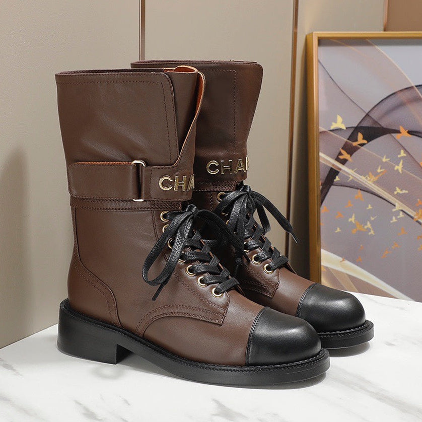 Chanel 2026 Lace-Up Combat Boots Leather Suede 194072