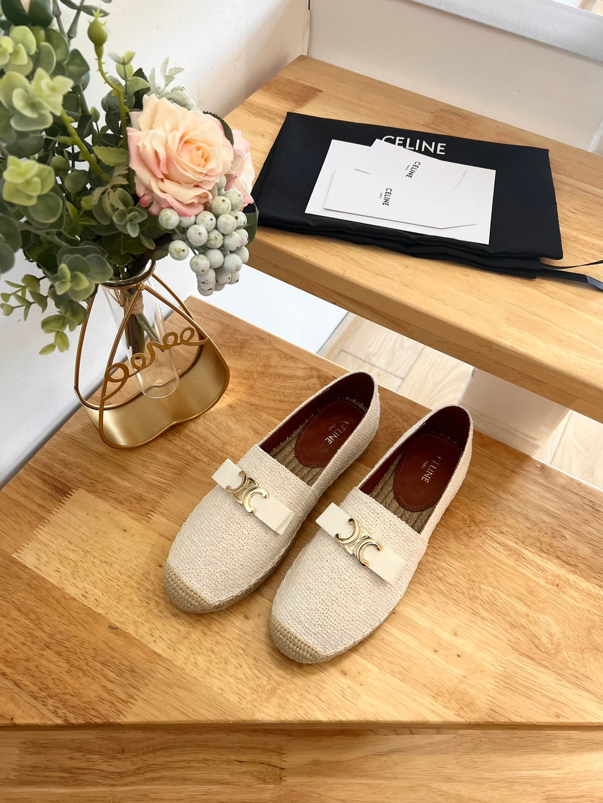 Celine 2026 Bow-Shaped Flat Loafers Canvas 807211