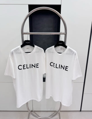 Celine 25 Letter Embroidered T-shirt Cotton