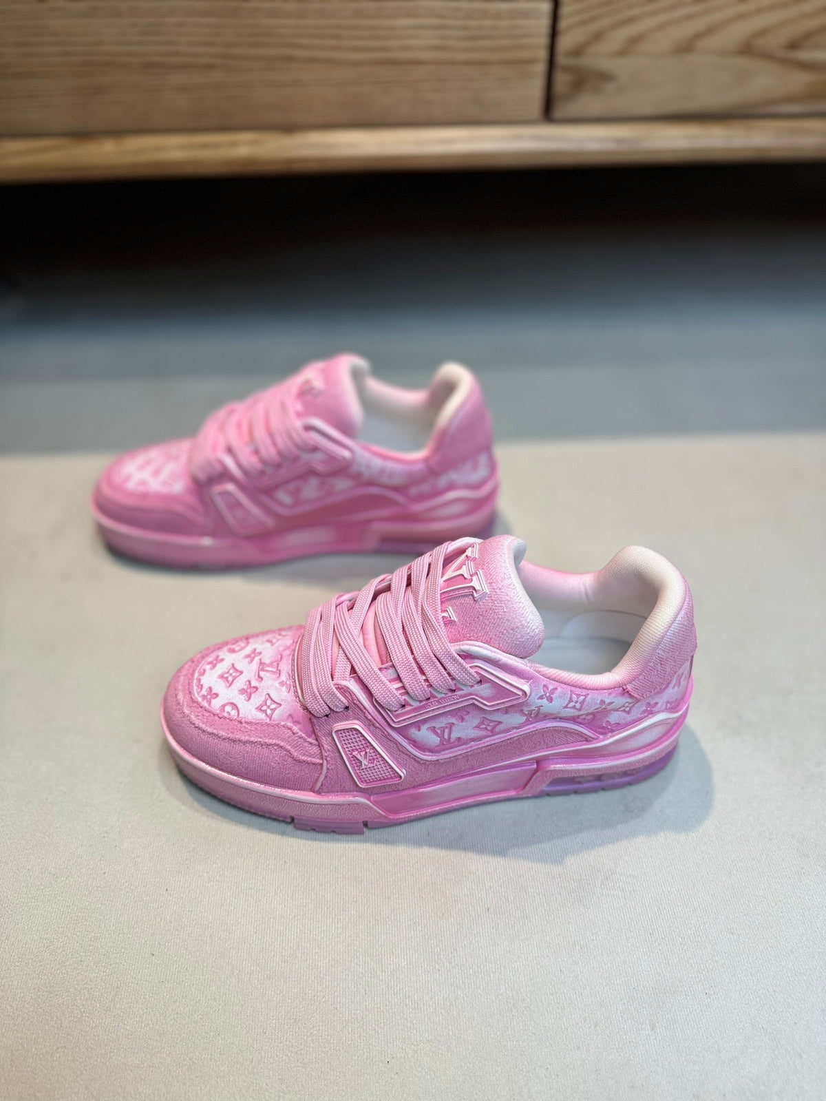 LV TRAINER MONOGRAM DENIM WHITE PINK SNEAKER