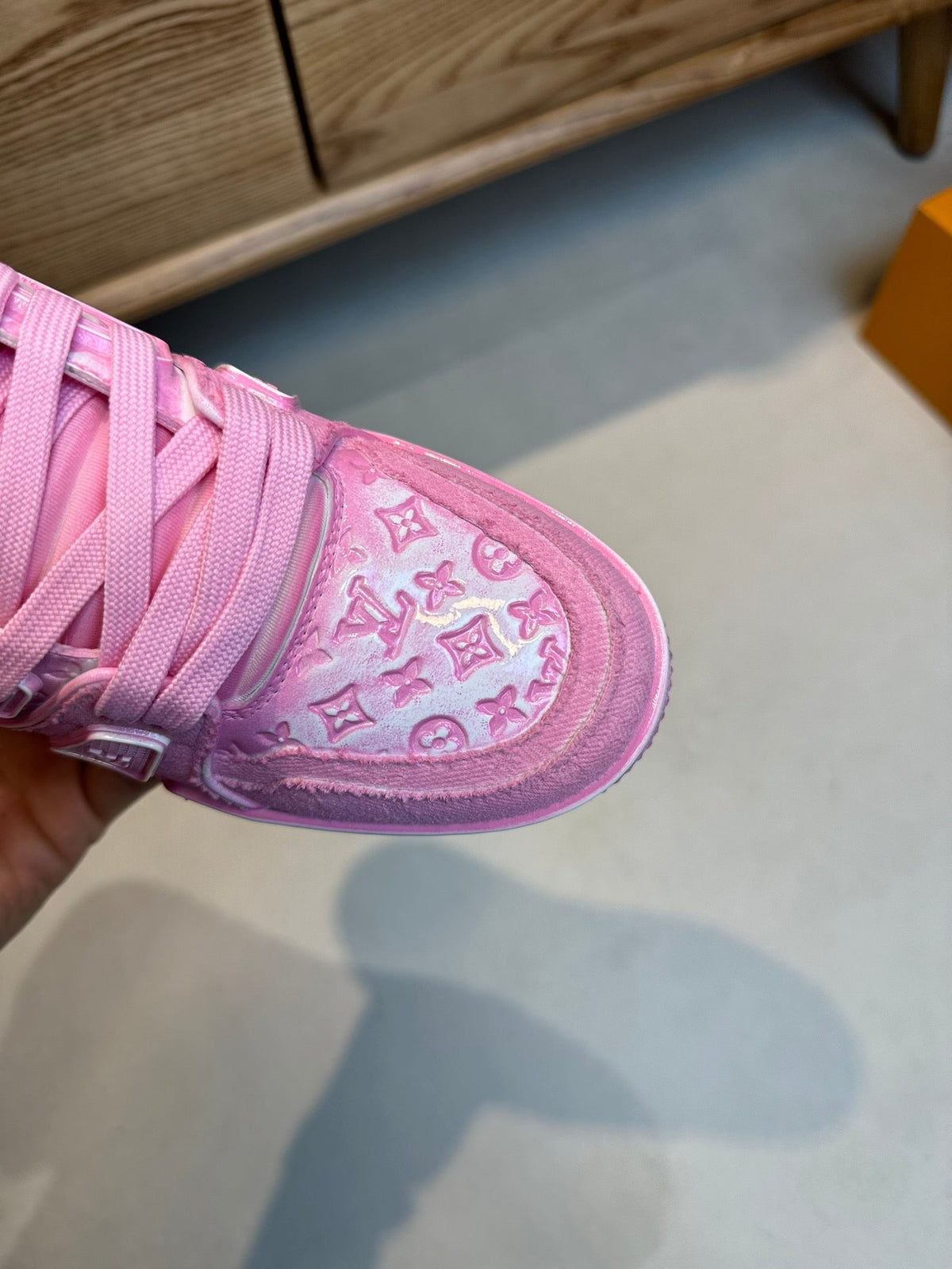 LV TRAINER MONOGRAM DENIM WHITE PINK SNEAKER