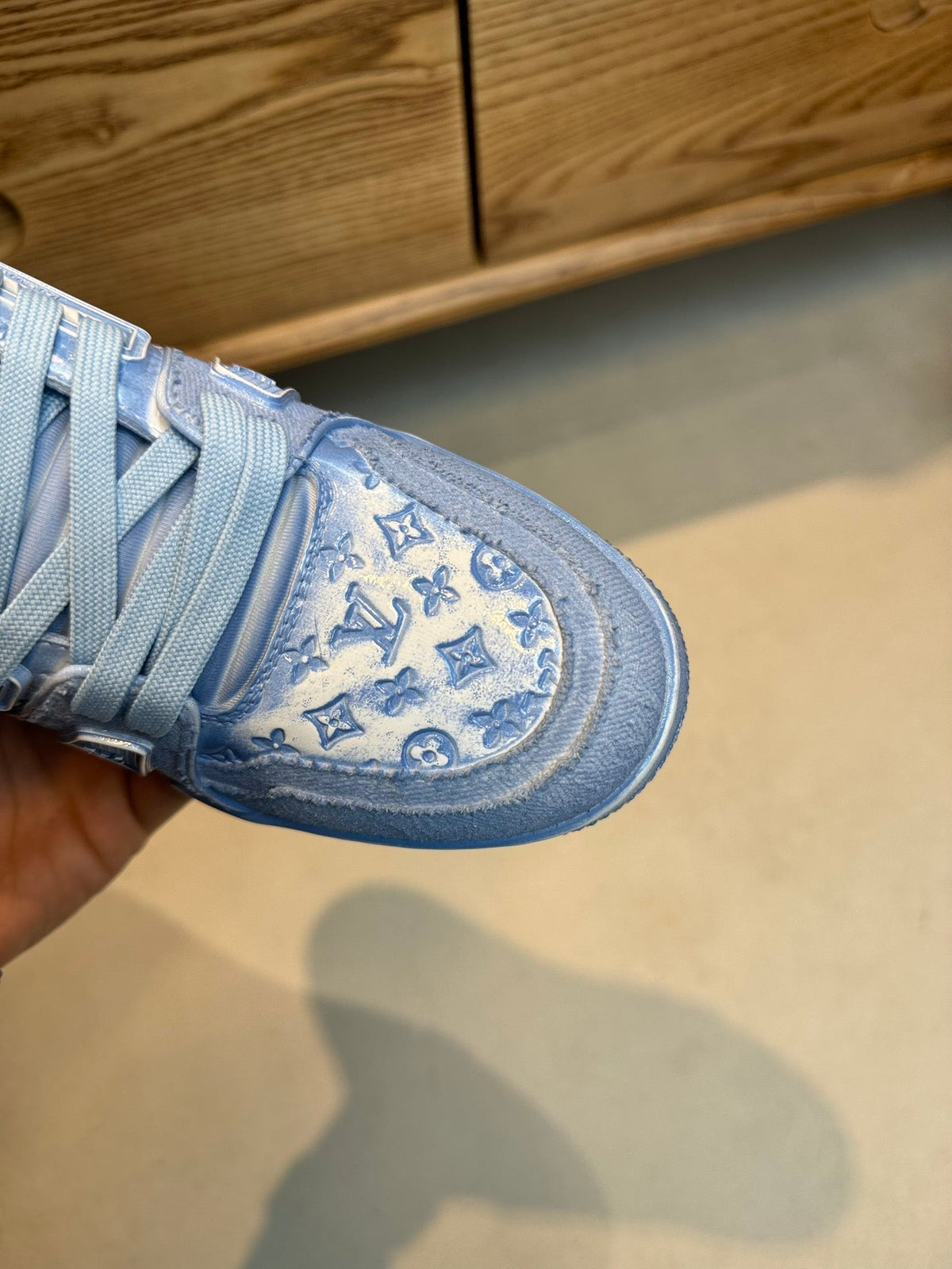 LV TRAINER MONOGRAM DENIM WHITE BLUE SNEAKER