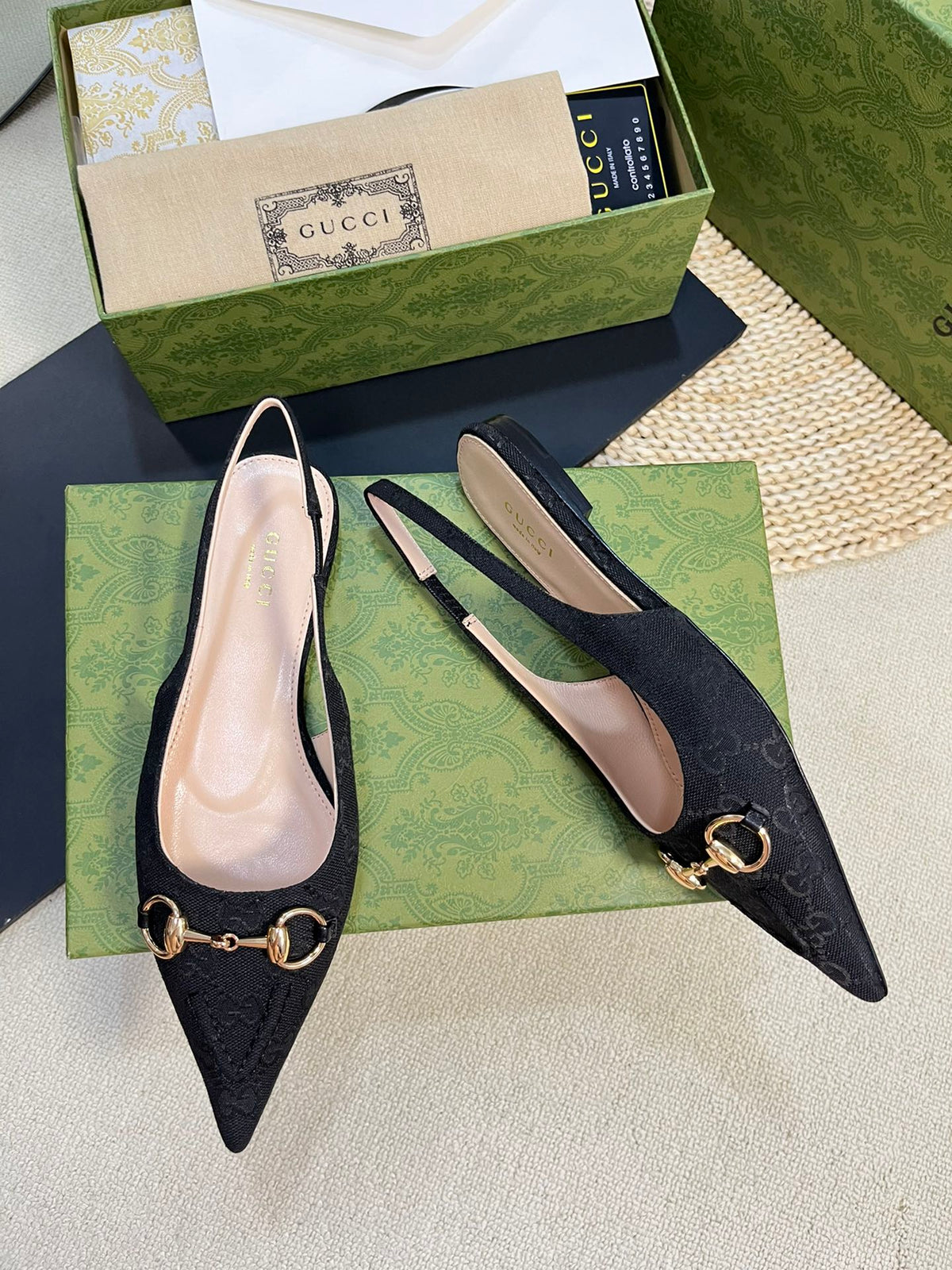 Gucci 2026 Slingback Pumps 10mm Monogram Horsebit Canvas Leather 767913