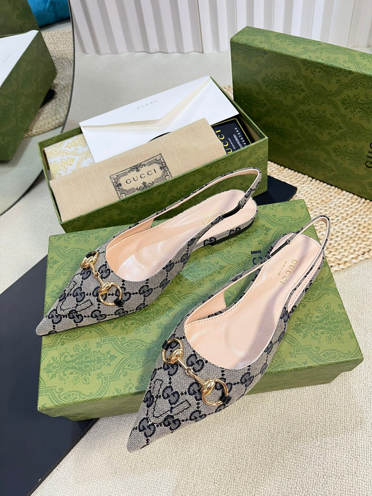 Gucci 2026 Slingback Pumps 10mm Monogram Horsebit Canvas Leather 767913