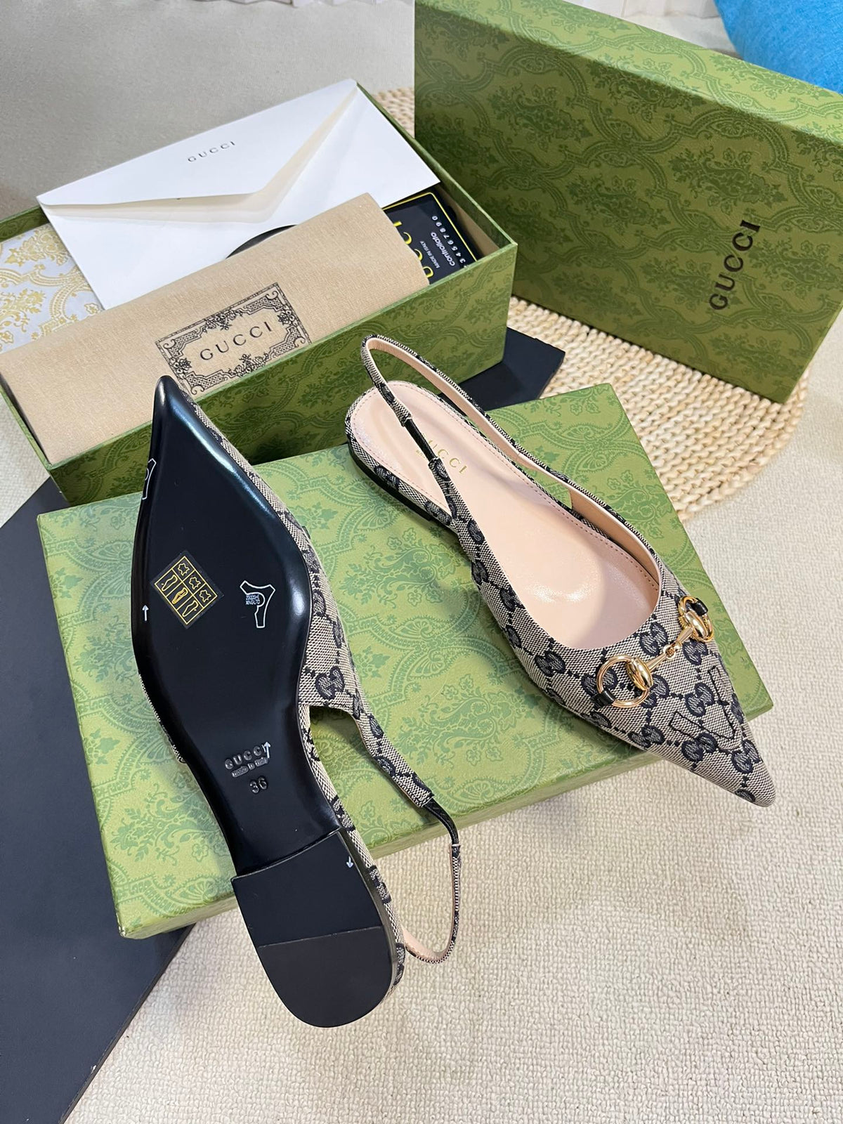 Gucci 2026 Slingback Pumps 10mm Monogram Horsebit Canvas Leather 767913