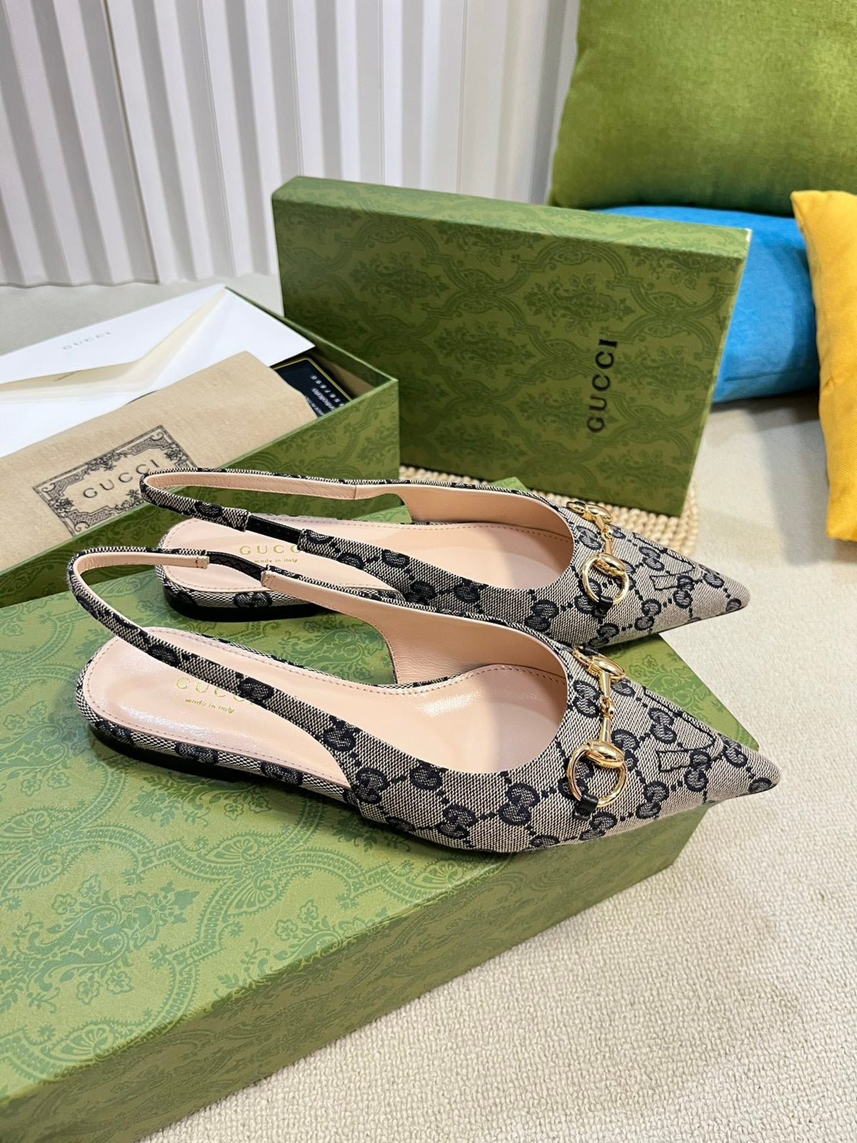 Gucci 2026 Slingback Pumps 10mm Monogram Horsebit Canvas Leather 767913