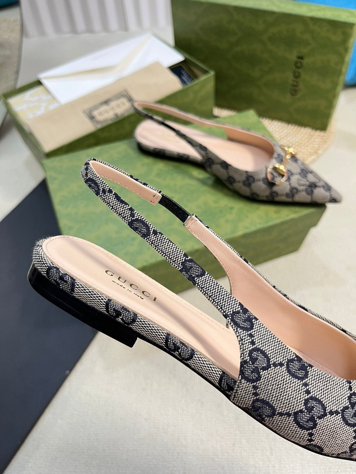 Gucci 2026 Slingback Pumps 10mm Monogram Horsebit Canvas Leather 767913