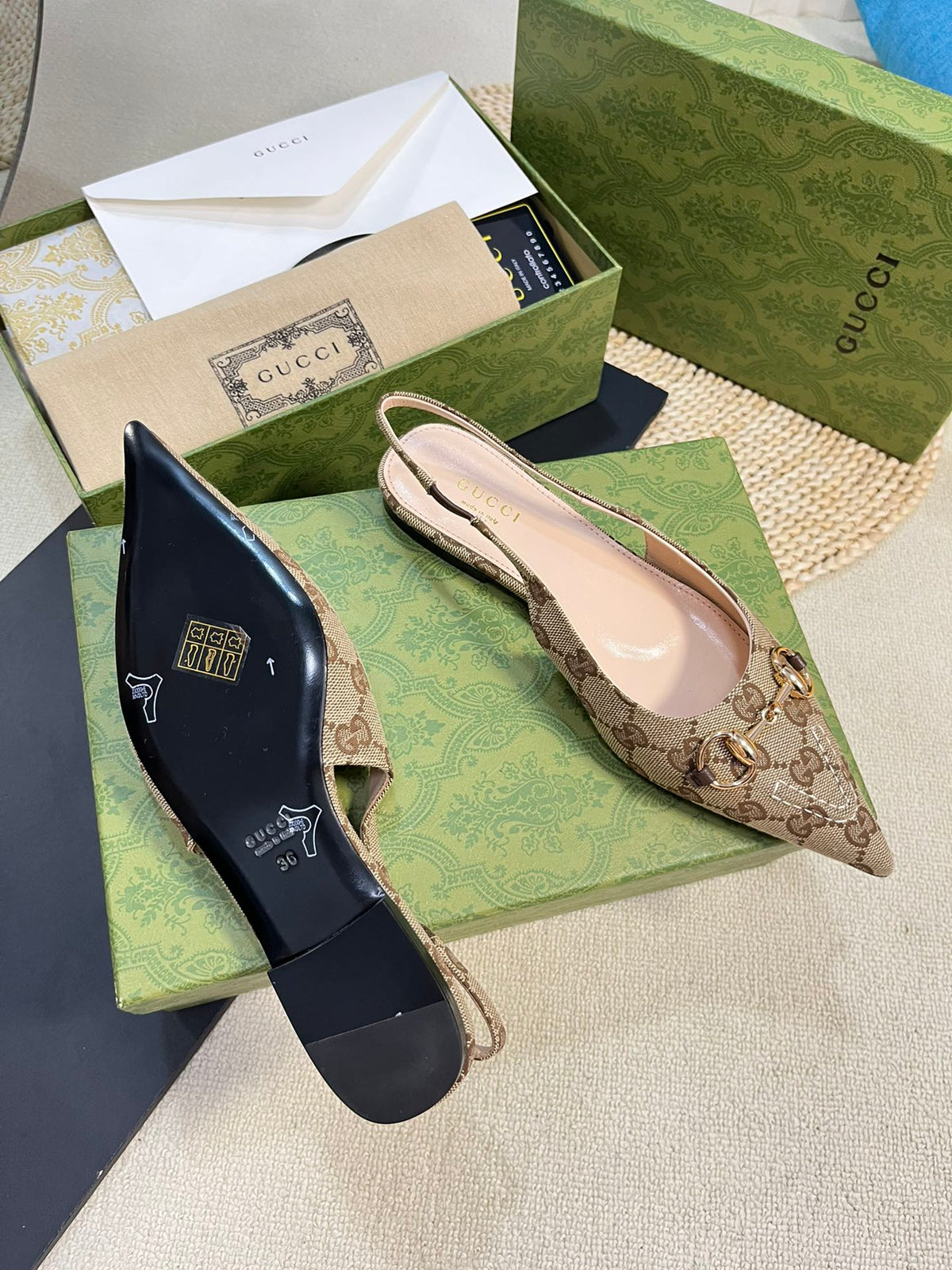 Gucci 2026 Slingback Pumps 10mm Monogram Horsebit Canvas Leather 767913