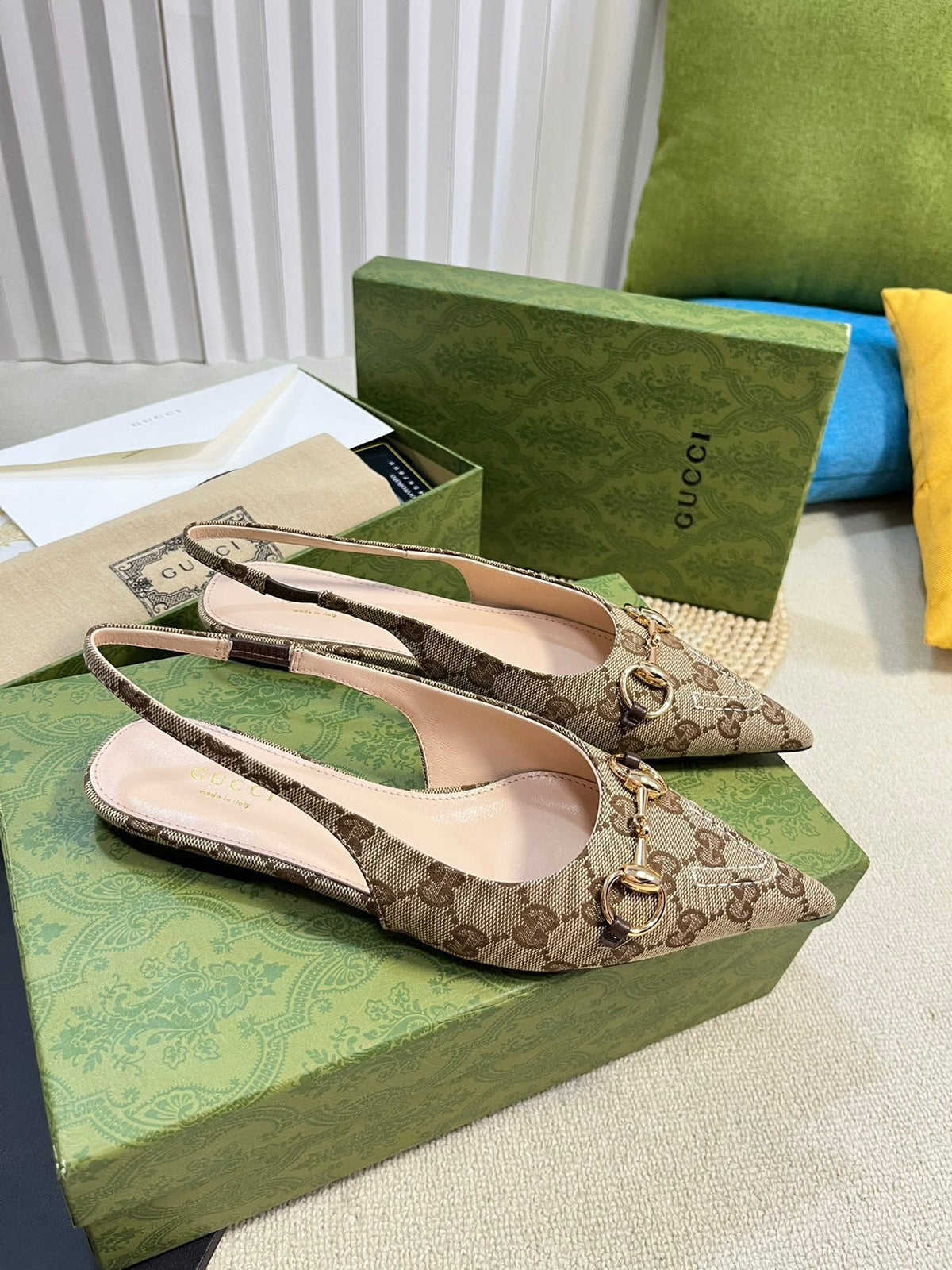 Gucci 2026 Slingback Pumps 10mm Monogram Horsebit Canvas Leather 767913