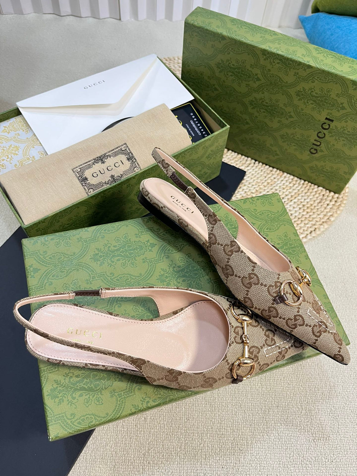 Gucci 2026 Slingback Pumps 10mm Monogram Horsebit Canvas Leather 767913