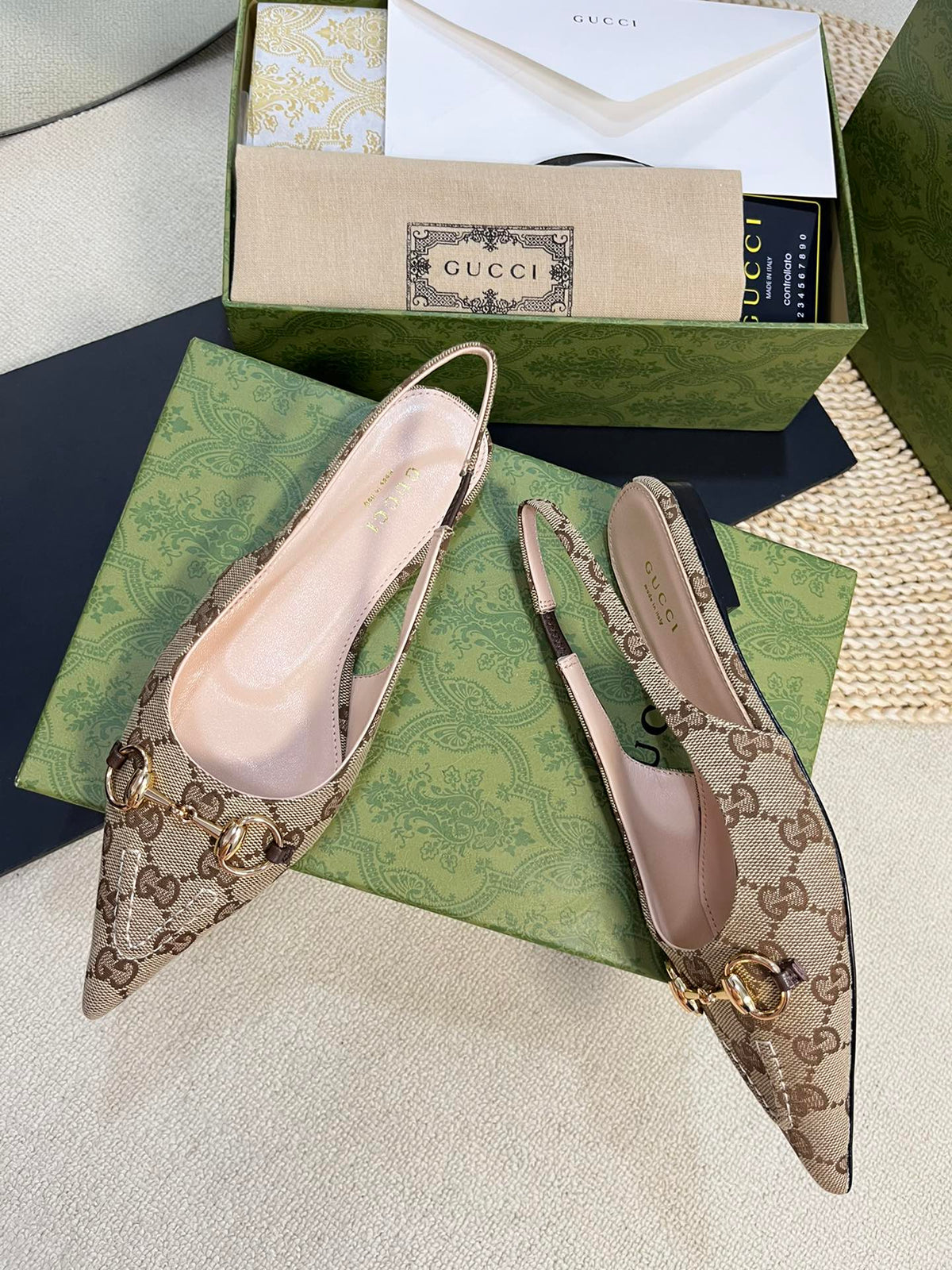 Gucci 2026 Slingback Pumps 10mm Monogram Horsebit Canvas Leather 767913