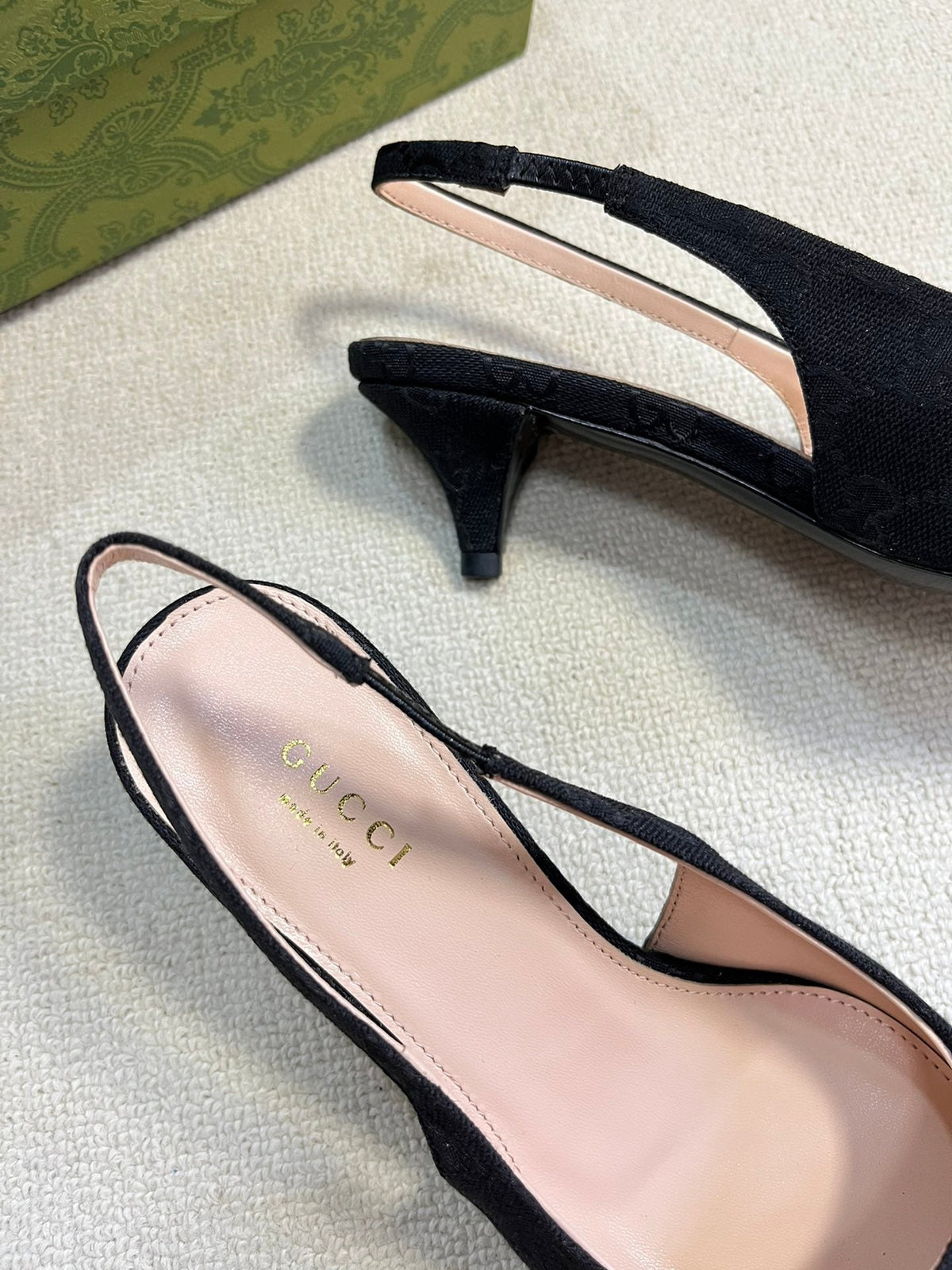 Gucci 2026 Slingback Pumps 50mm Monogram Horsebit Canvas Leather 767919