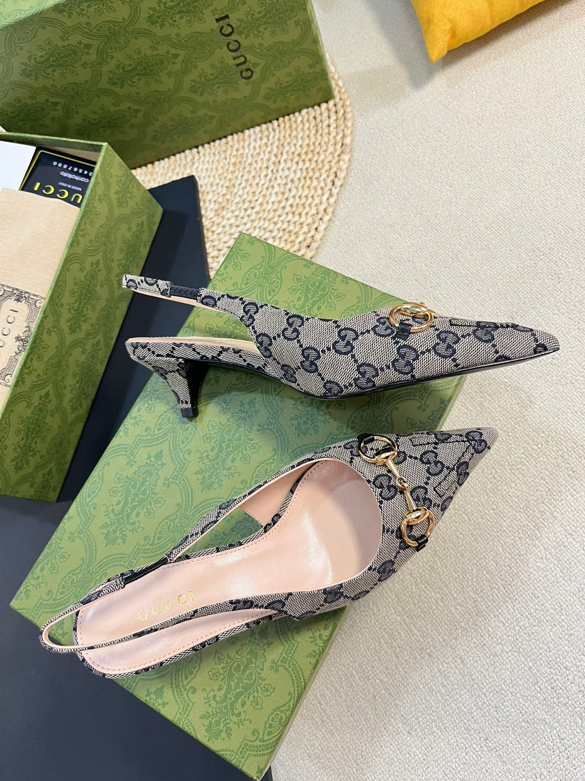 Gucci 2026 Slingback Pumps 50mm Monogram Horsebit Canvas Leather 767919