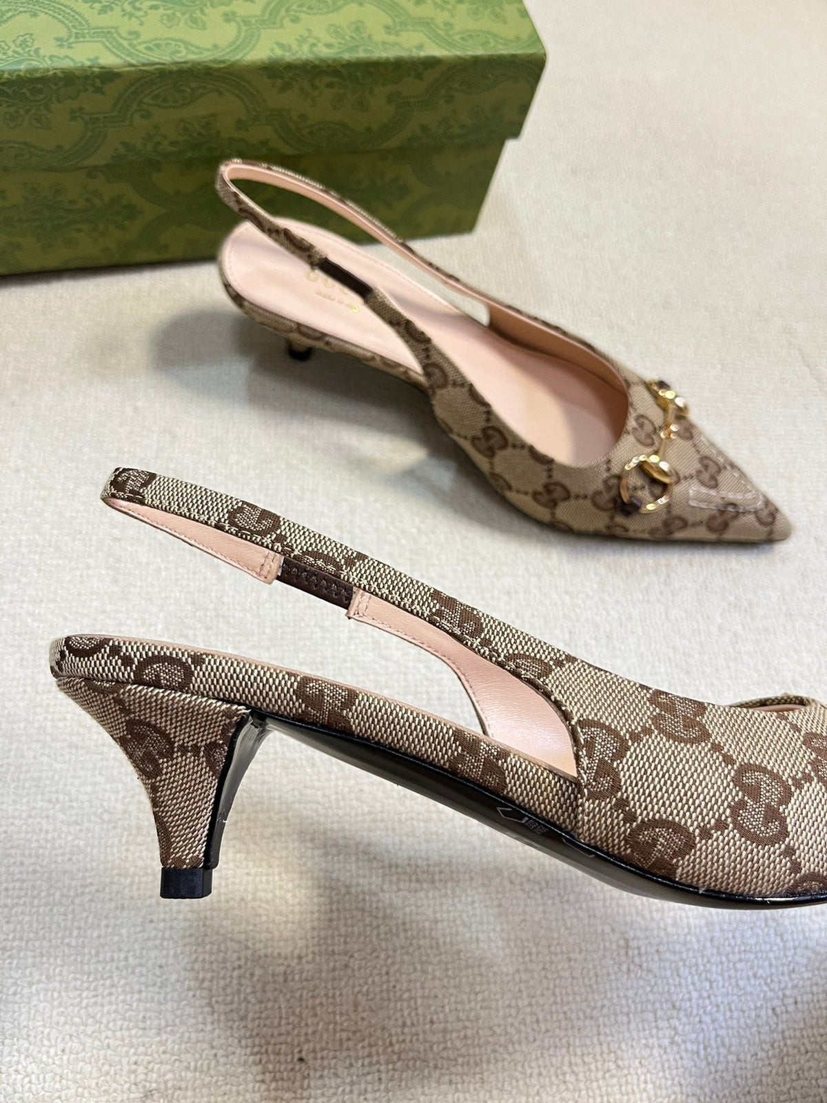 Gucci 2026 Slingback Pumps 50mm Monogram Horsebit Canvas Leather 767919