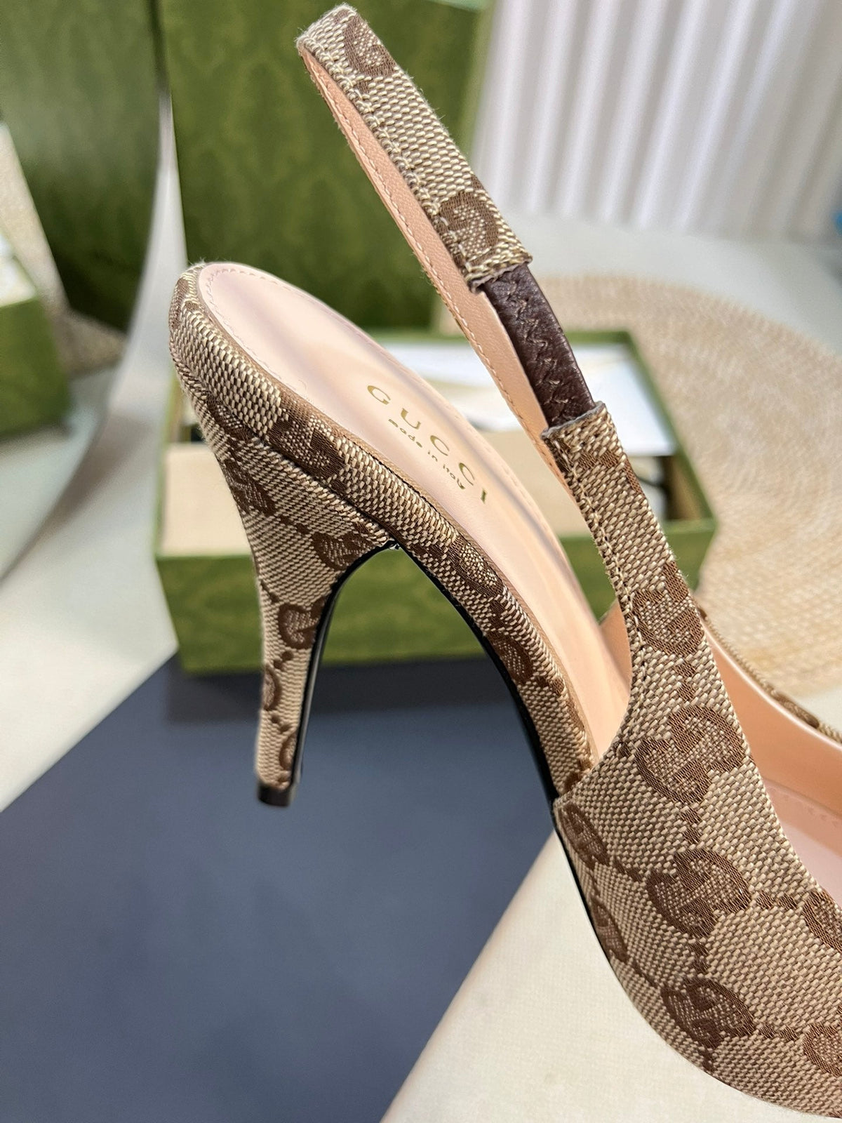 Gucci 2026 Slingback Pumps 100mm Monogram Horsebit Canvas Leather 767925