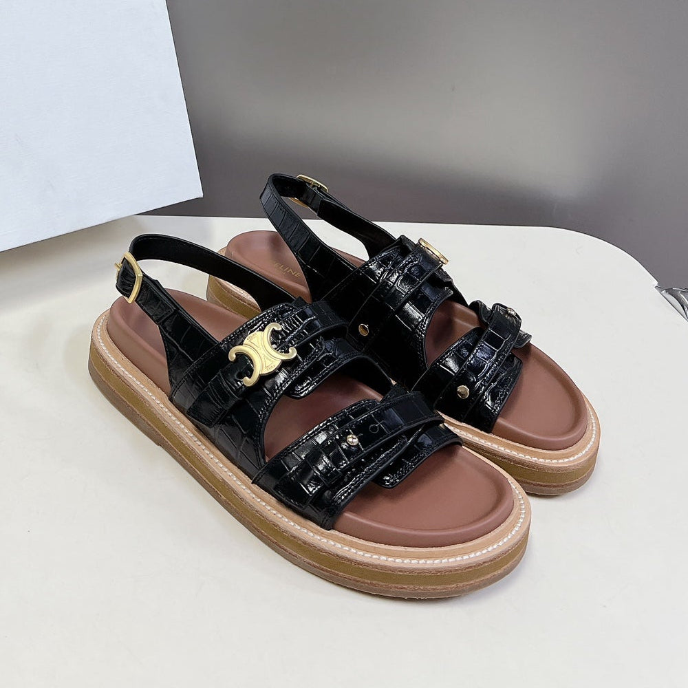 Celine 2026 Tippi Triomphe Sandals Embossed Calfskin 773309