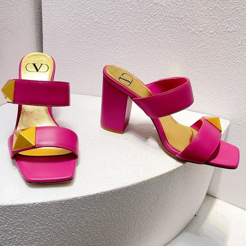 VT One Stud Leather Sandals Fuchsia Pink Cowhide 292754