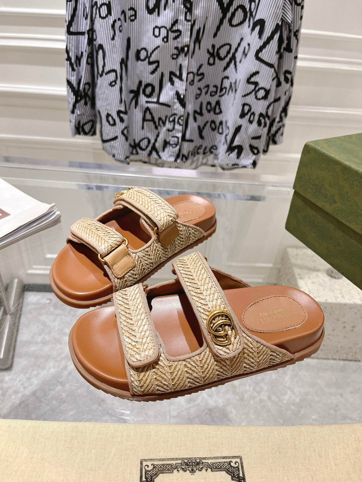 Gucci 2026 Moritz Raffia Effect Sandals Fabric 919236