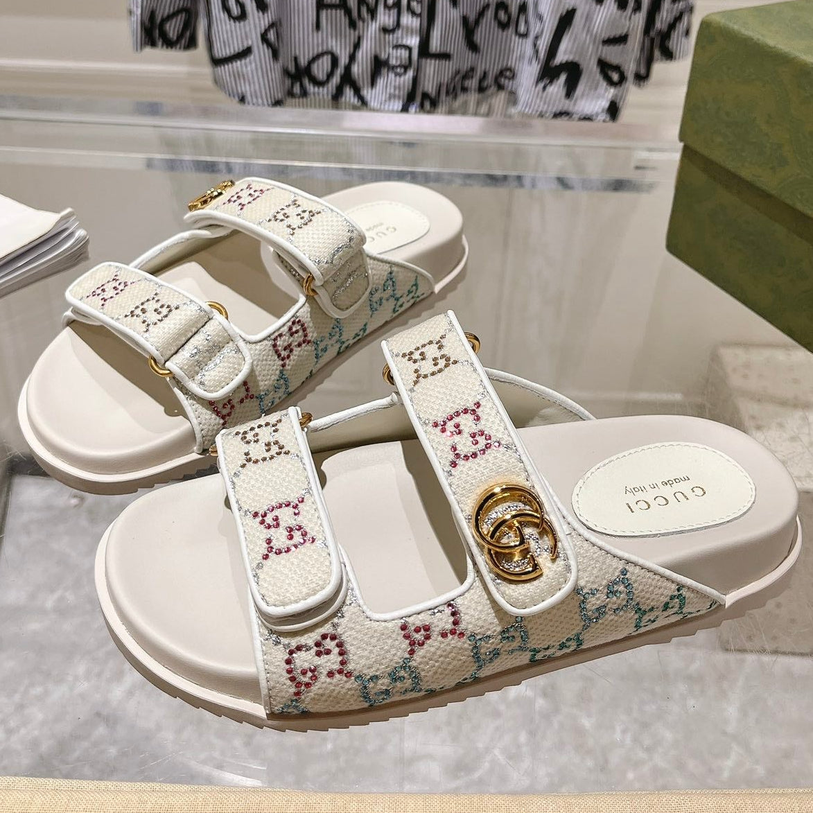 Gucci 2026 GG Crystal Sandals Fabric 968305