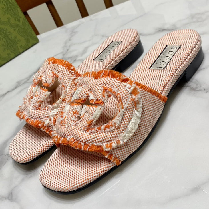Gucci 2026 Fringed Sandals Orange Canvas 980539