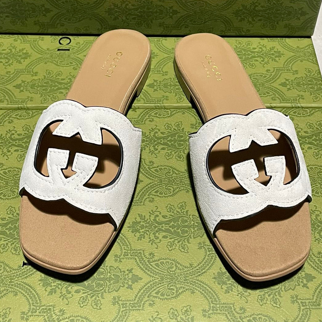 Gucci 2026 Women's Slide Sandal With Interlocking G Suede Leather 765469