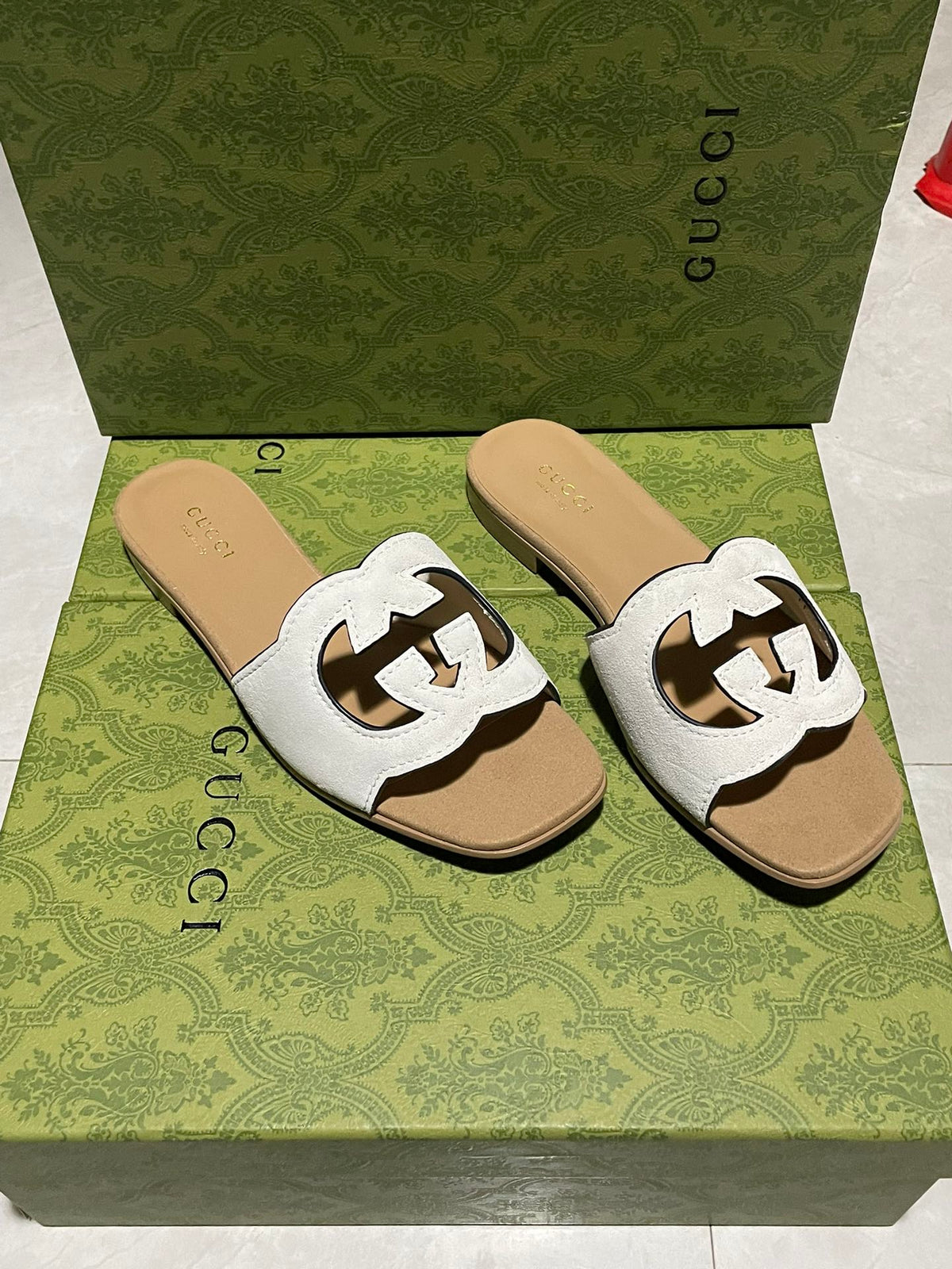 Gucci 2026 Women's Slide Sandal With Interlocking G Suede Leather 765469