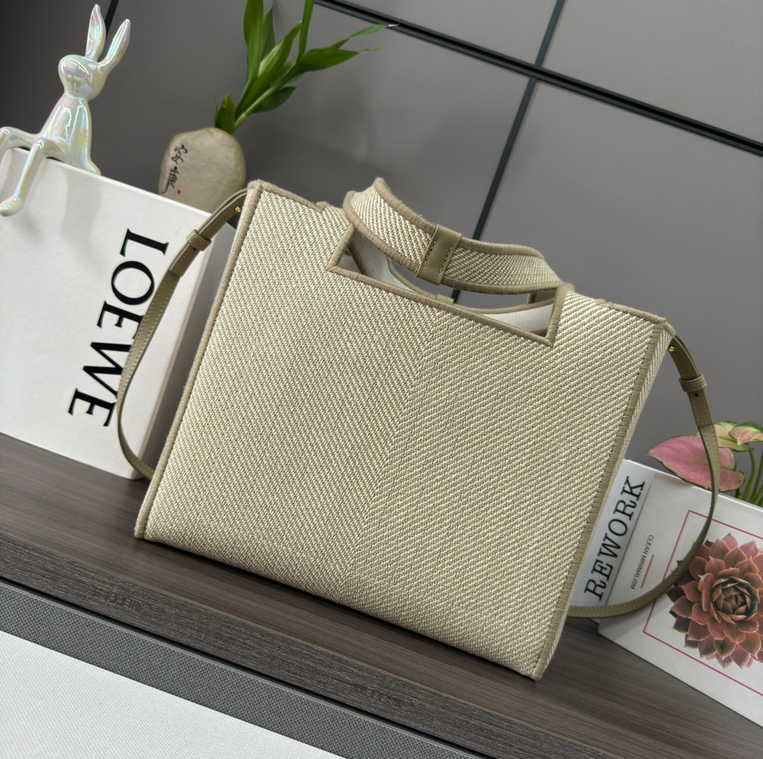 Loewe Font Tote Handbag Beige Jacquard Canvas