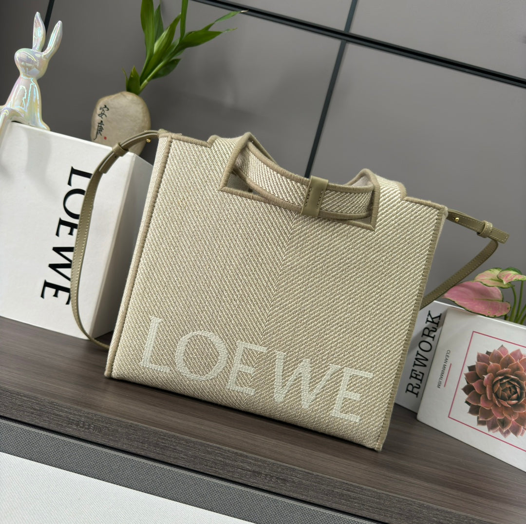 Loewe Font Tote Handbag Beige Jacquard Canvas
