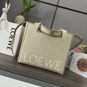 Loewe Font Tote Handbag Beige Jacquard Canvas