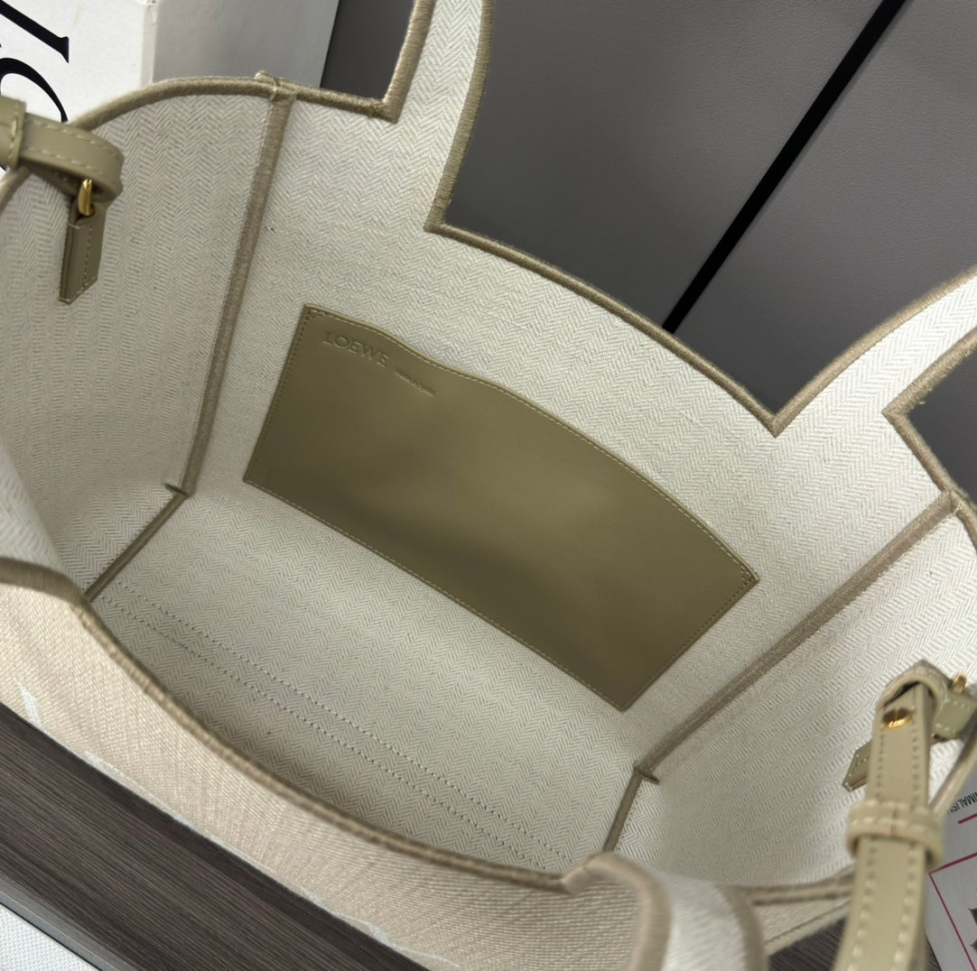 Loewe Font Tote Handbag Beige Jacquard Canvas