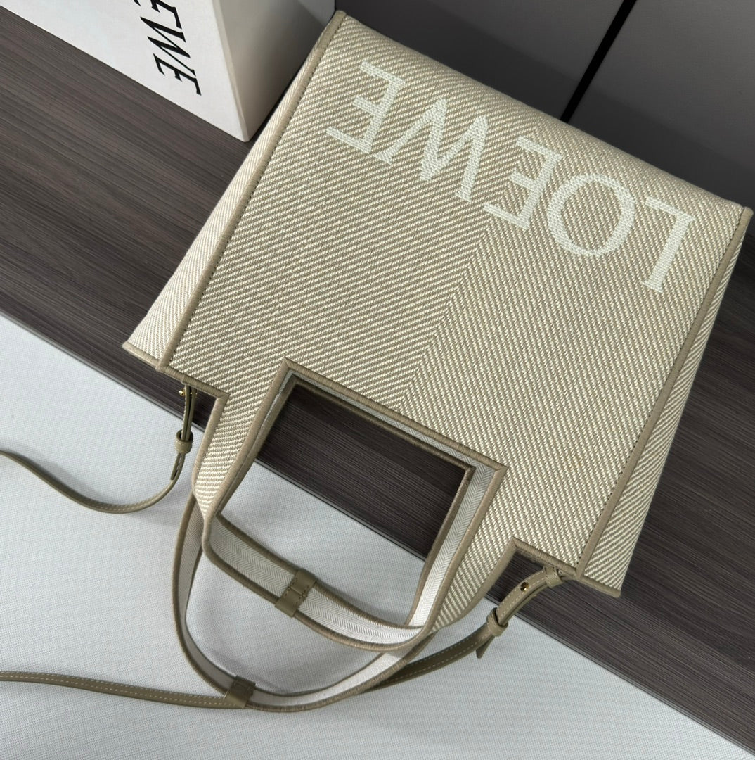 Loewe Font Tote Handbag Beige Jacquard Canvas
