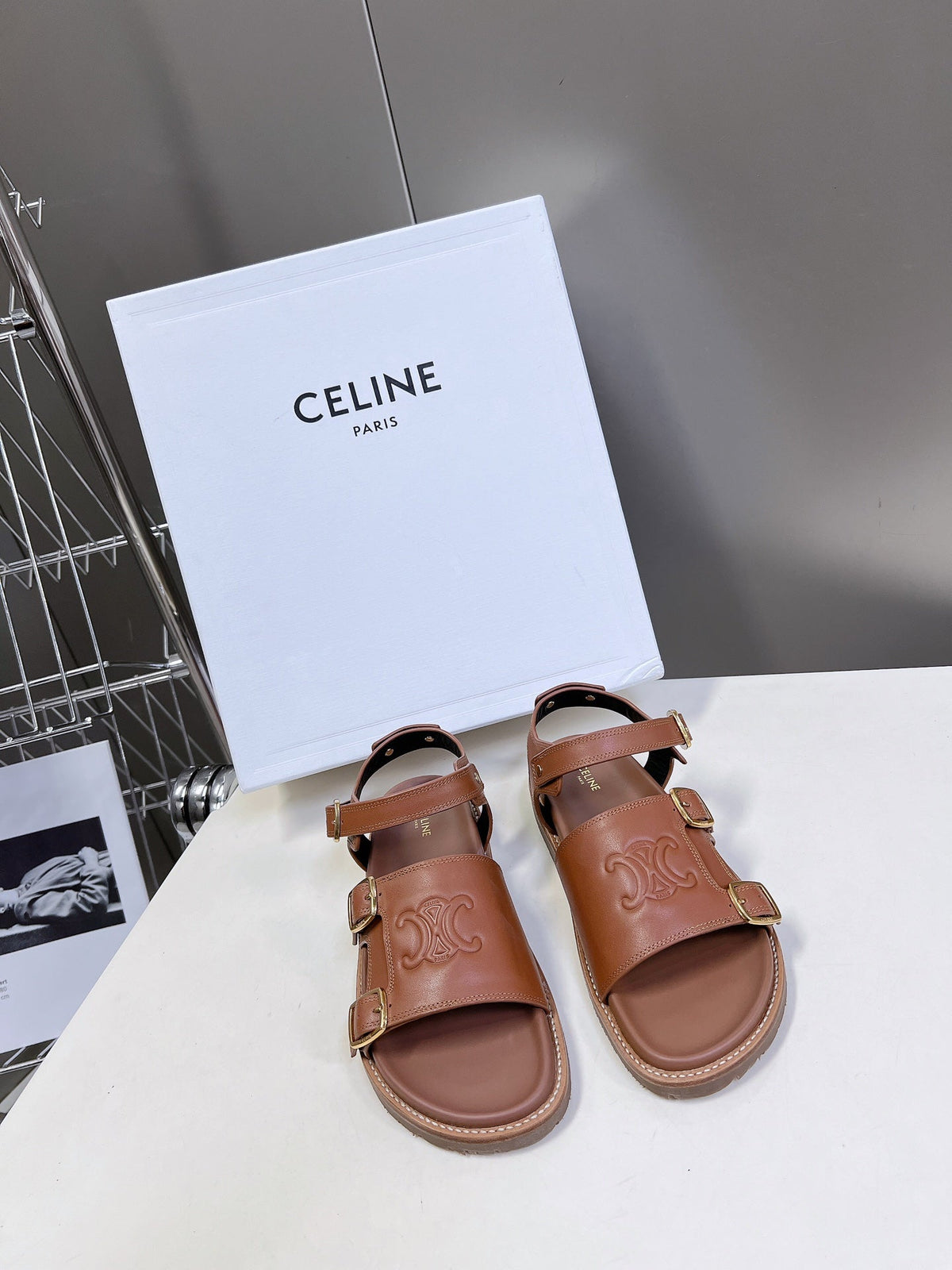 Celine 2026 Clea Triomphe Sandals Cowhide 795153