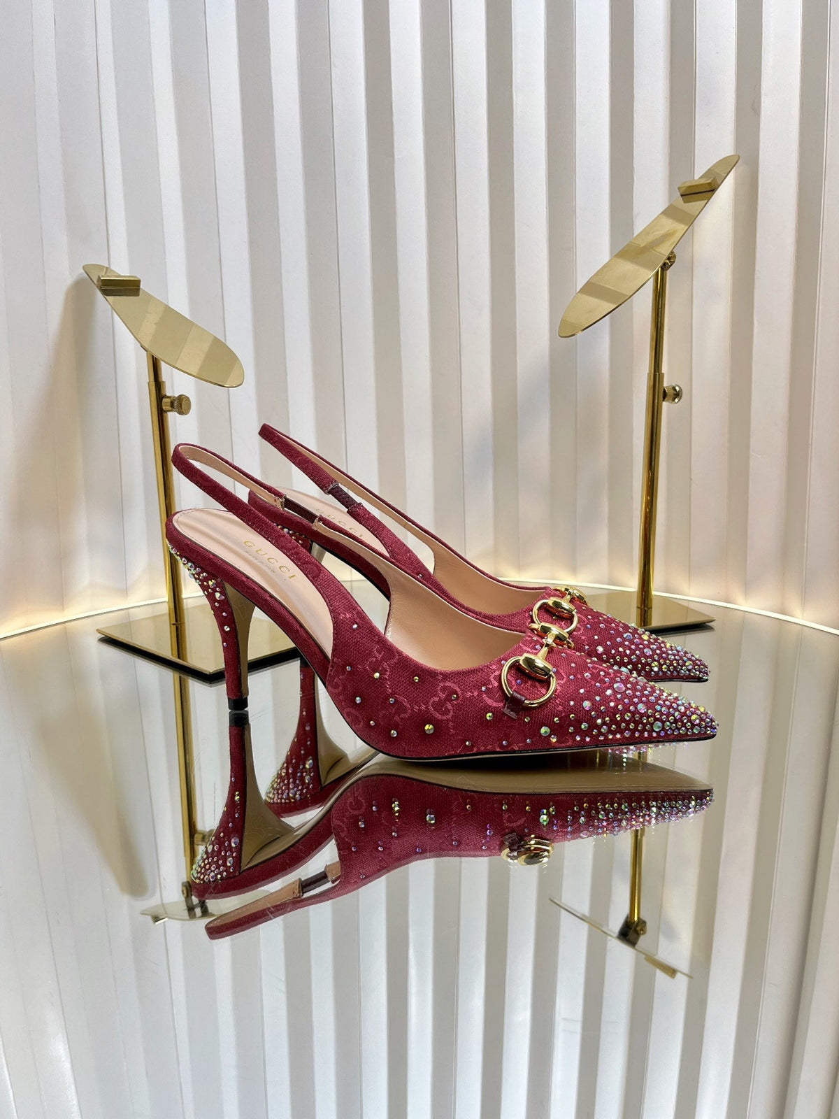 Gucci 2026 Slingback Pumps In Rosso Ancora 100mm Crystal Canvas 767985