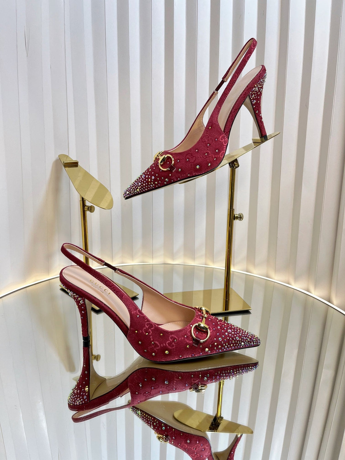 Gucci 2026 Slingback Pumps In Rosso Ancora 100mm Crystal Canvas 767985