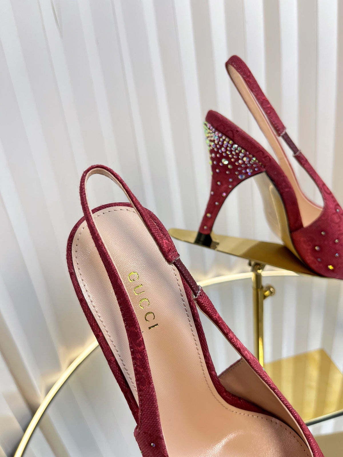 Gucci 2026 Slingback Pumps In Rosso Ancora 100mm Crystal Canvas 767985