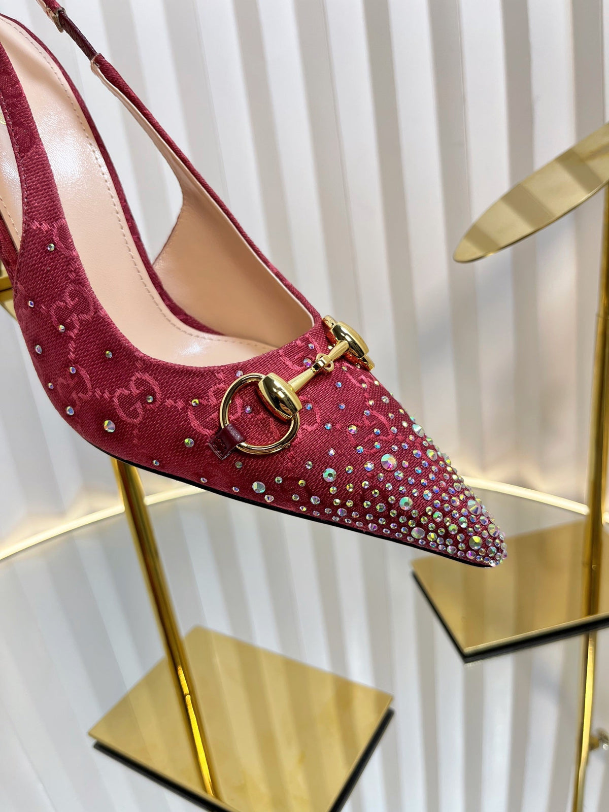 Gucci 2026 Slingback Pumps In Rosso Ancora 100mm Crystal Canvas 767985