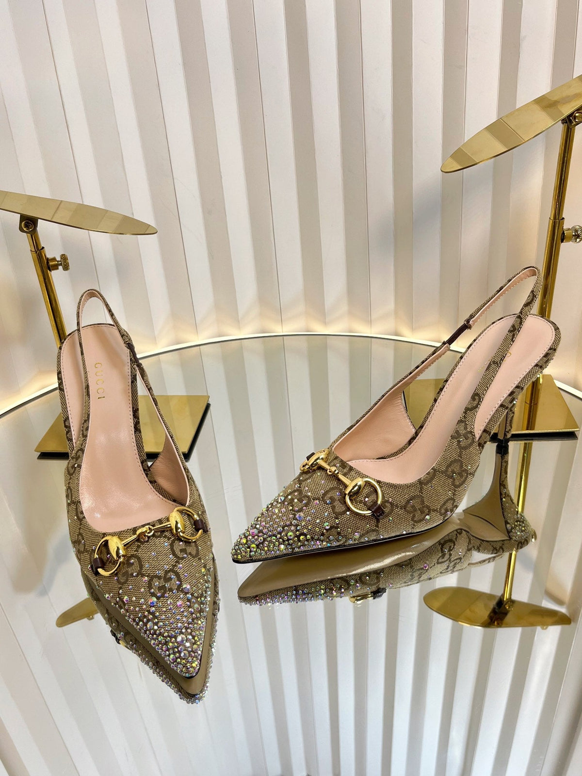 Gucci 2026 Slingback Pumps In Rosso Ancora 100mm Crystal Canvas 767985