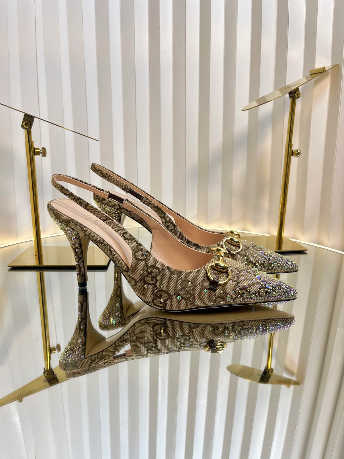 Gucci 2026 Slingback Pumps In Rosso Ancora 100mm Crystal Canvas 767985