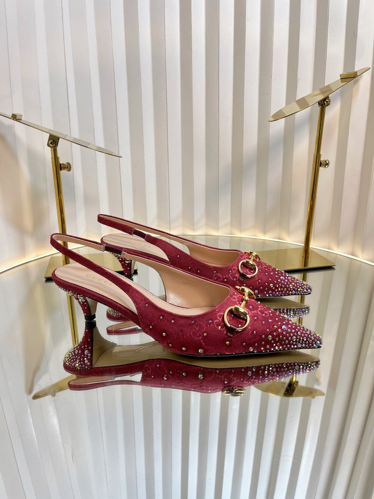 Gucci 2026 Slingback Pumps In Rosso Ancora 50mm Crystal Canvas 767982