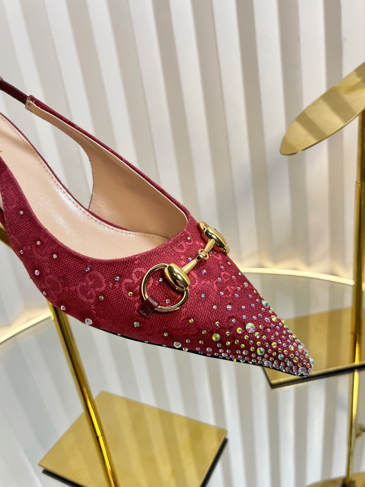 Gucci 2026 Slingback Pumps In Rosso Ancora 50mm Crystal Canvas 767982