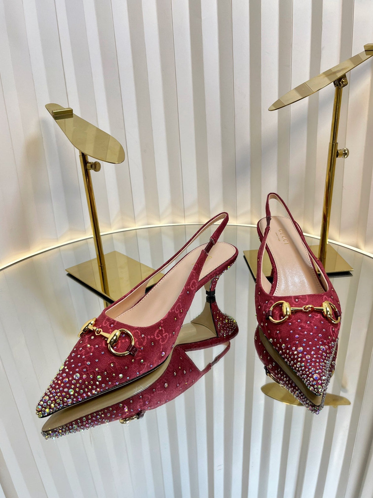 Gucci 2026 Slingback Pumps In Rosso Ancora 50mm Crystal Canvas 767982