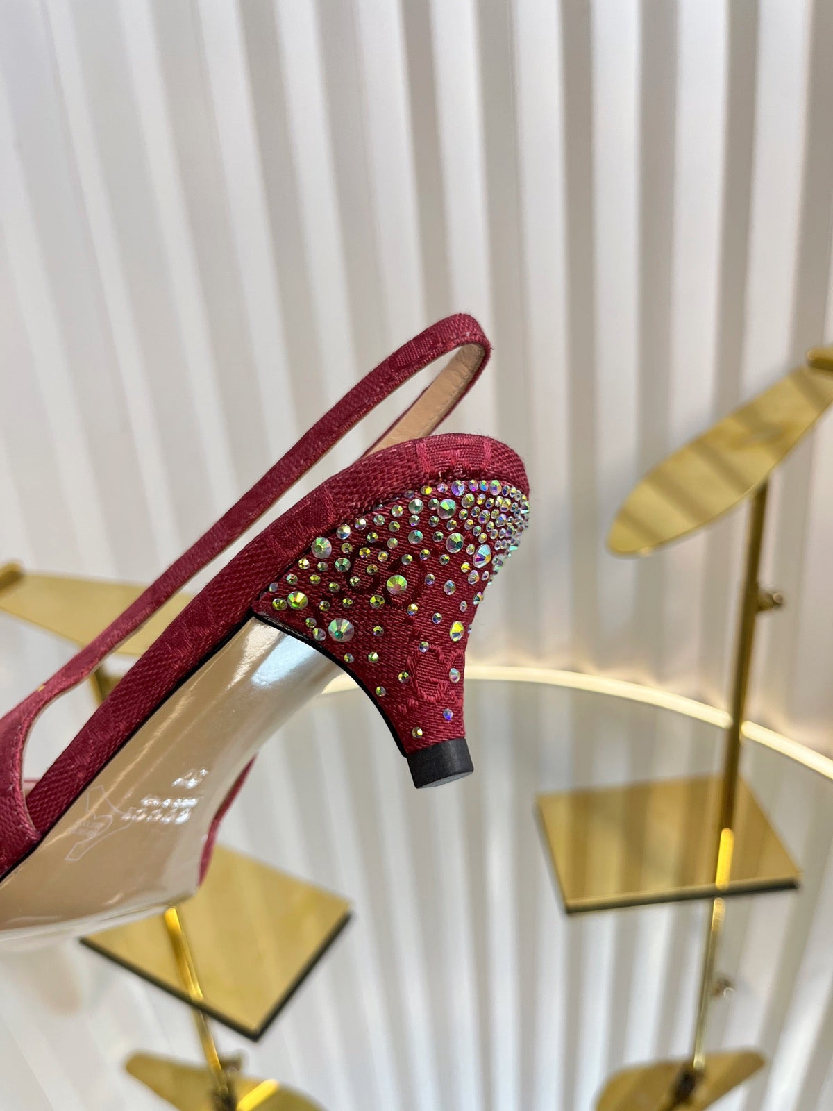 Gucci 2026 Slingback Pumps In Rosso Ancora 50mm Crystal Canvas 767982