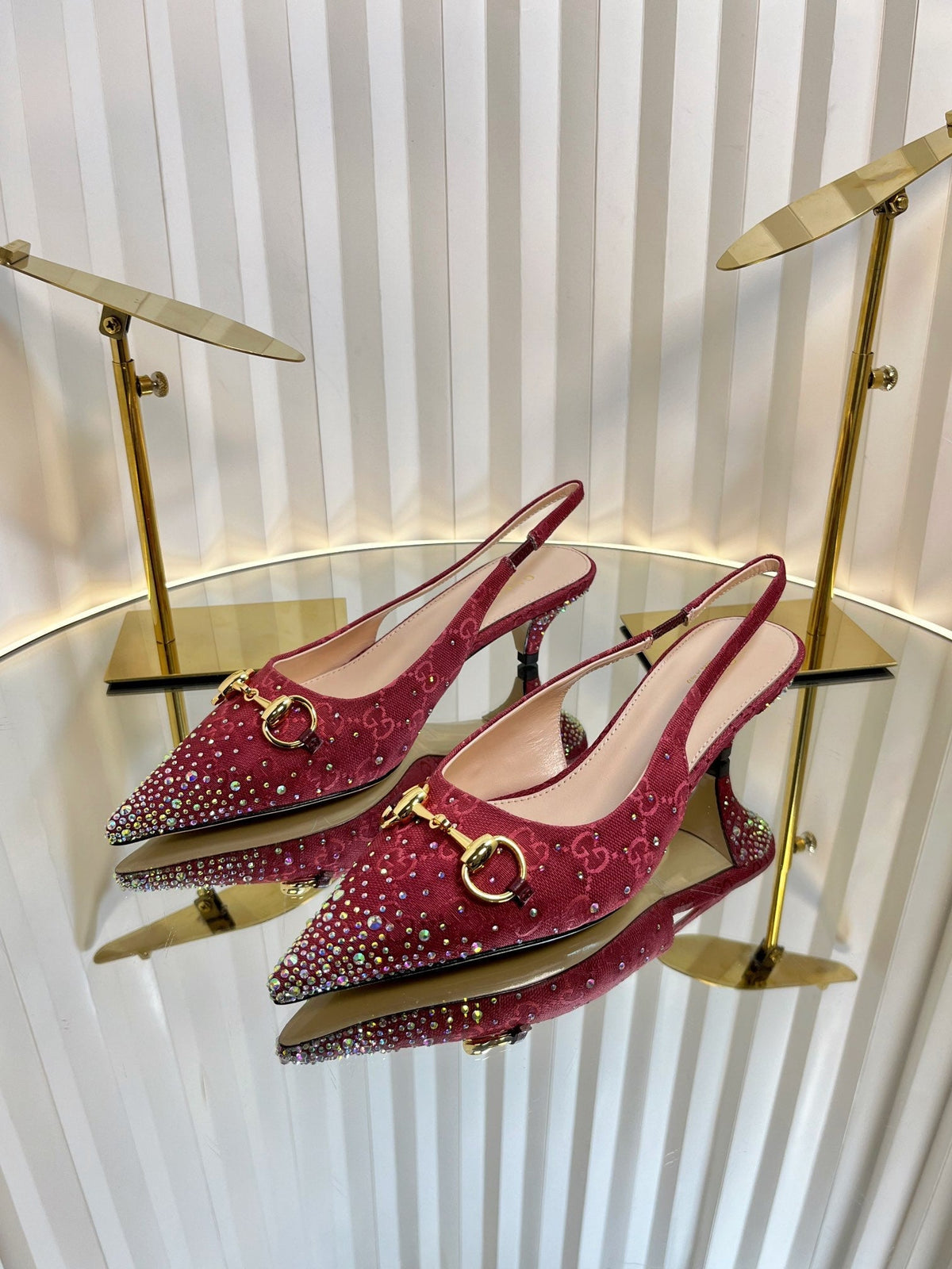 Gucci 2026 Slingback Pumps In Rosso Ancora 50mm Crystal Canvas 767982