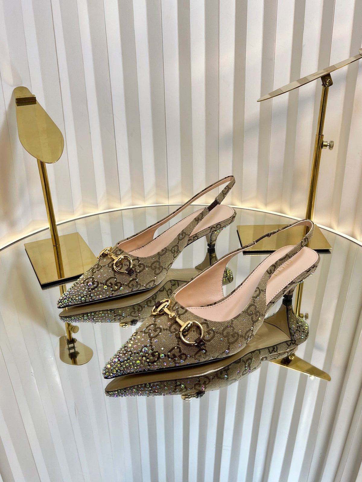 Gucci 2026 Slingback Pumps In Rosso Ancora 50mm Crystal Canvas 767982