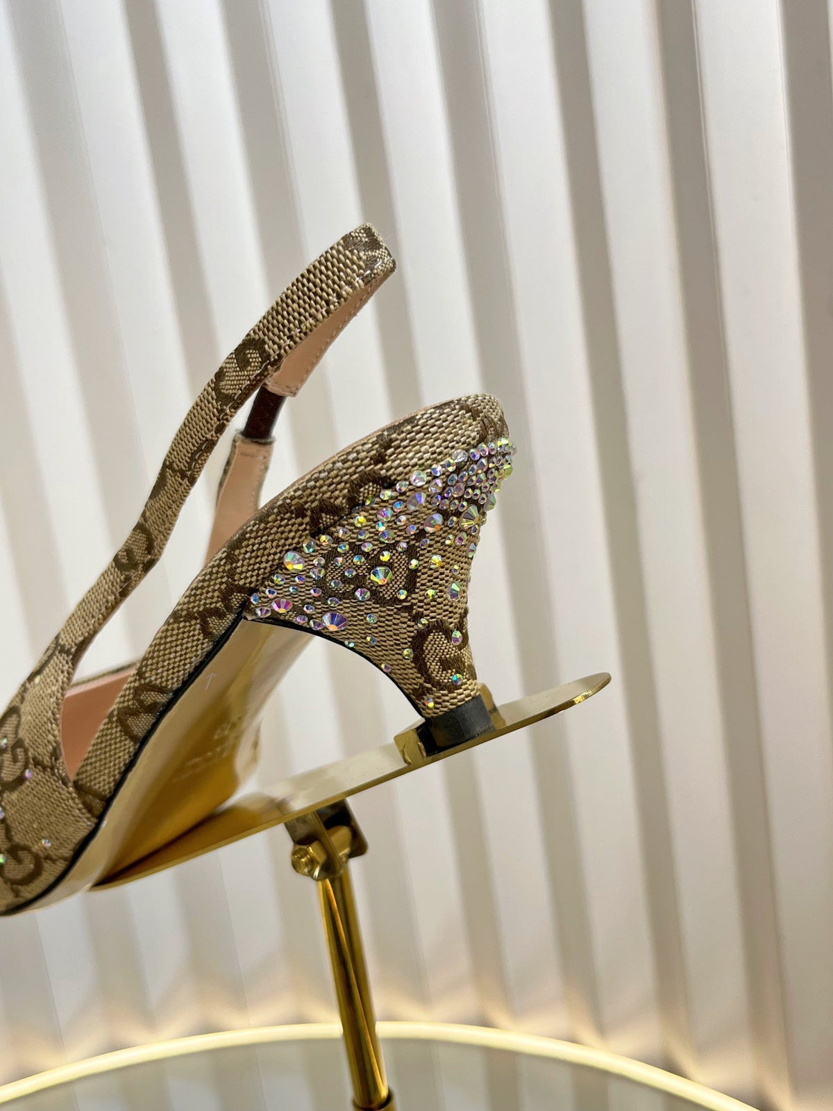 Gucci 2026 Slingback Pumps In Rosso Ancora 50mm Crystal Canvas 767982
