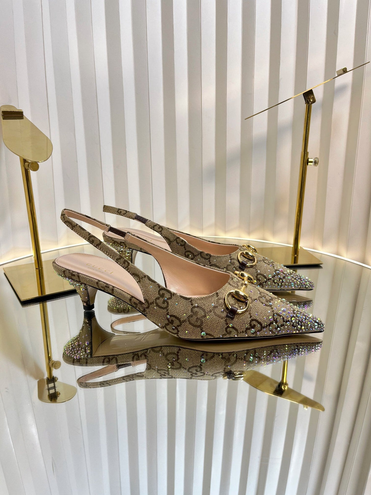 Gucci 2026 Slingback Pumps In Rosso Ancora 50mm Crystal Canvas 767982