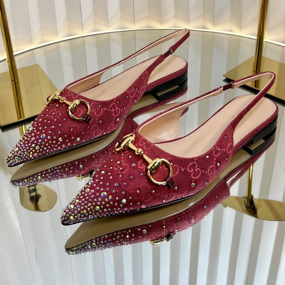 Gucci 2026 Slingback Pumps In Rosso Ancora 10mm Crystal Canvas 767977